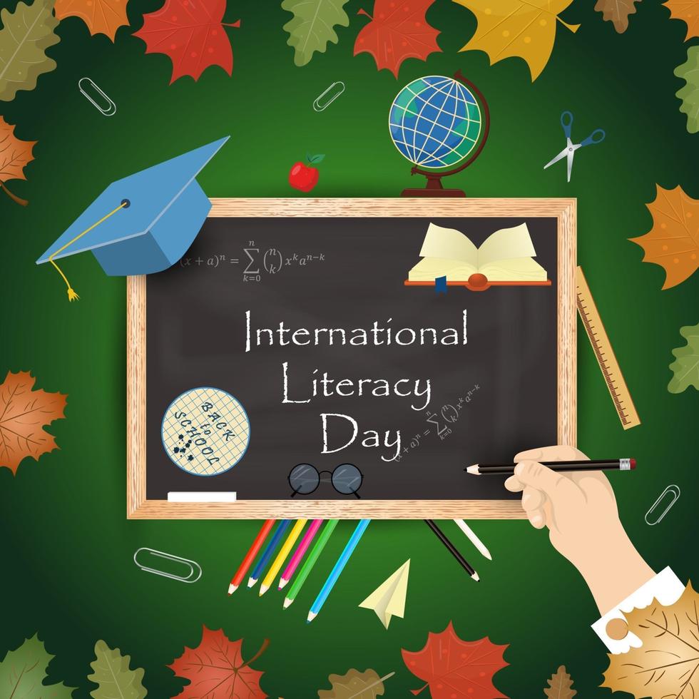 school theme design for international literacy day, back to school, flat style vector