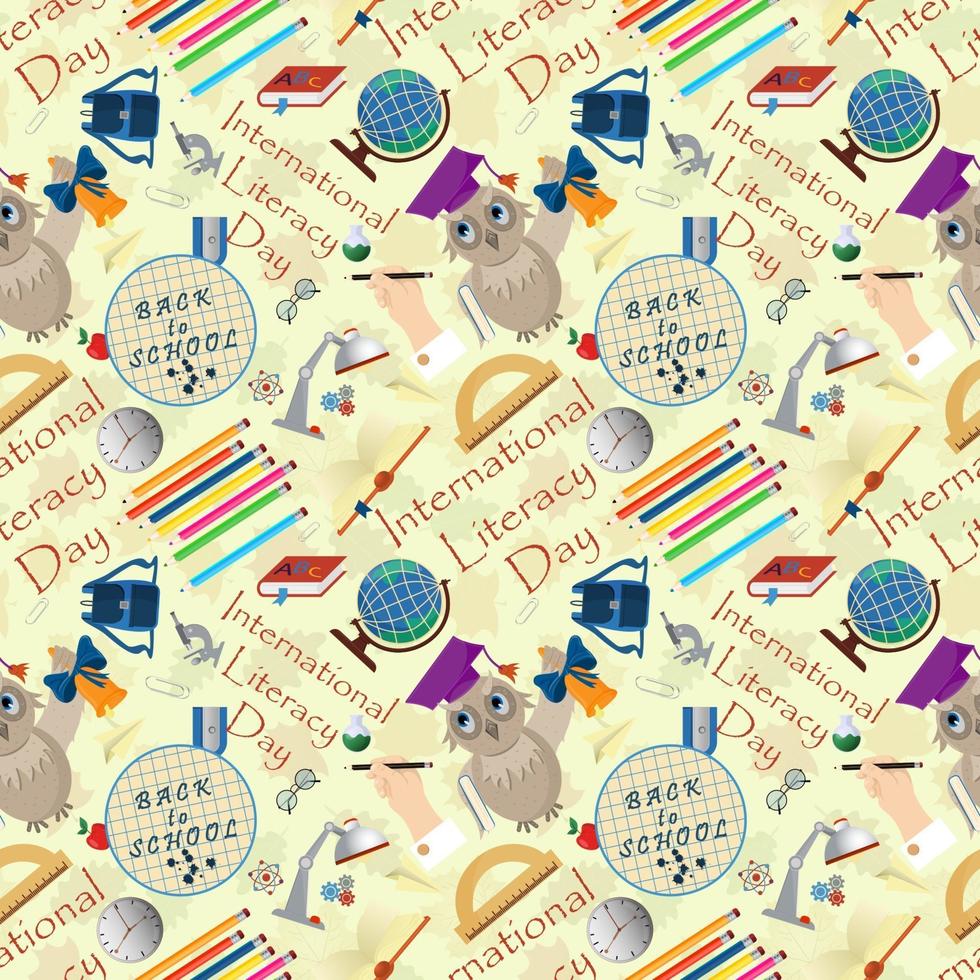 seamless pattern illustration on school theme, international literacy day, back to school, flat style vector