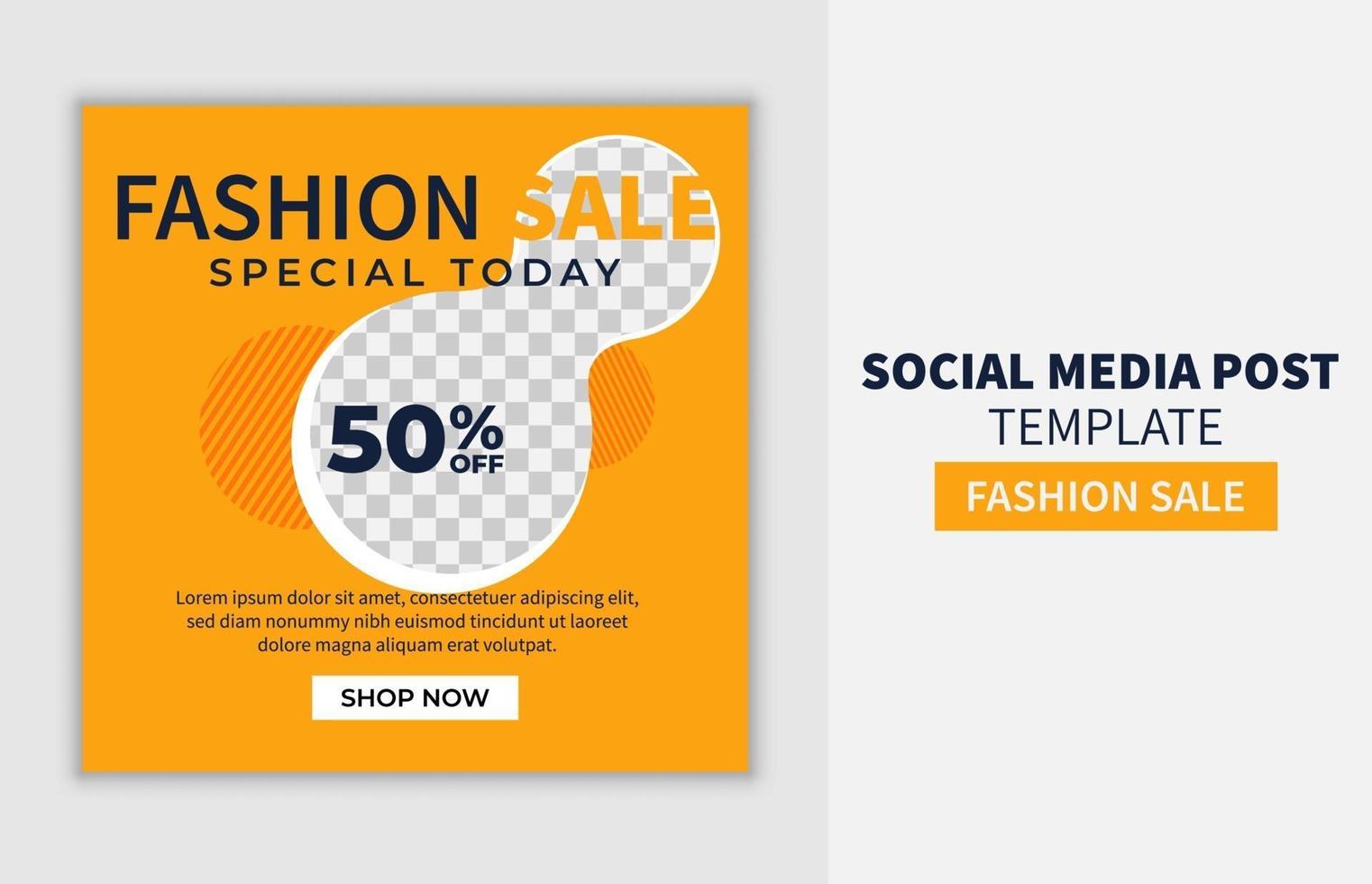 Creative Fashion sale promo social media post template design banner with yellow color style. good for online business promotion vector