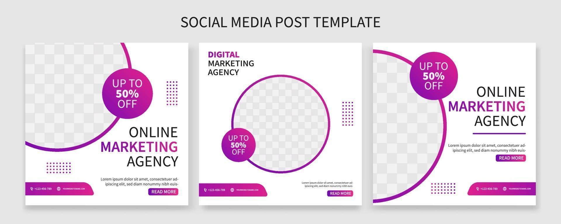 Set of Professional general business online marketing agency social media post template collection. online web promotion banner vector