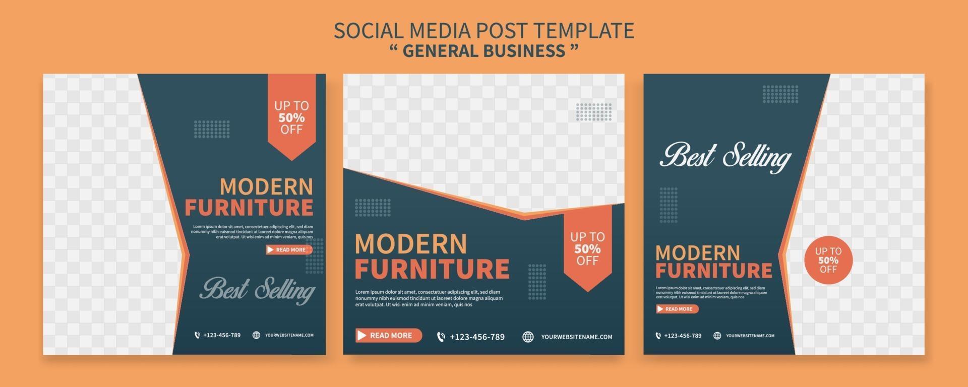 Set of Creative premium furniture sale promo social media post template collection. best for business online promotion. social web advertising vector