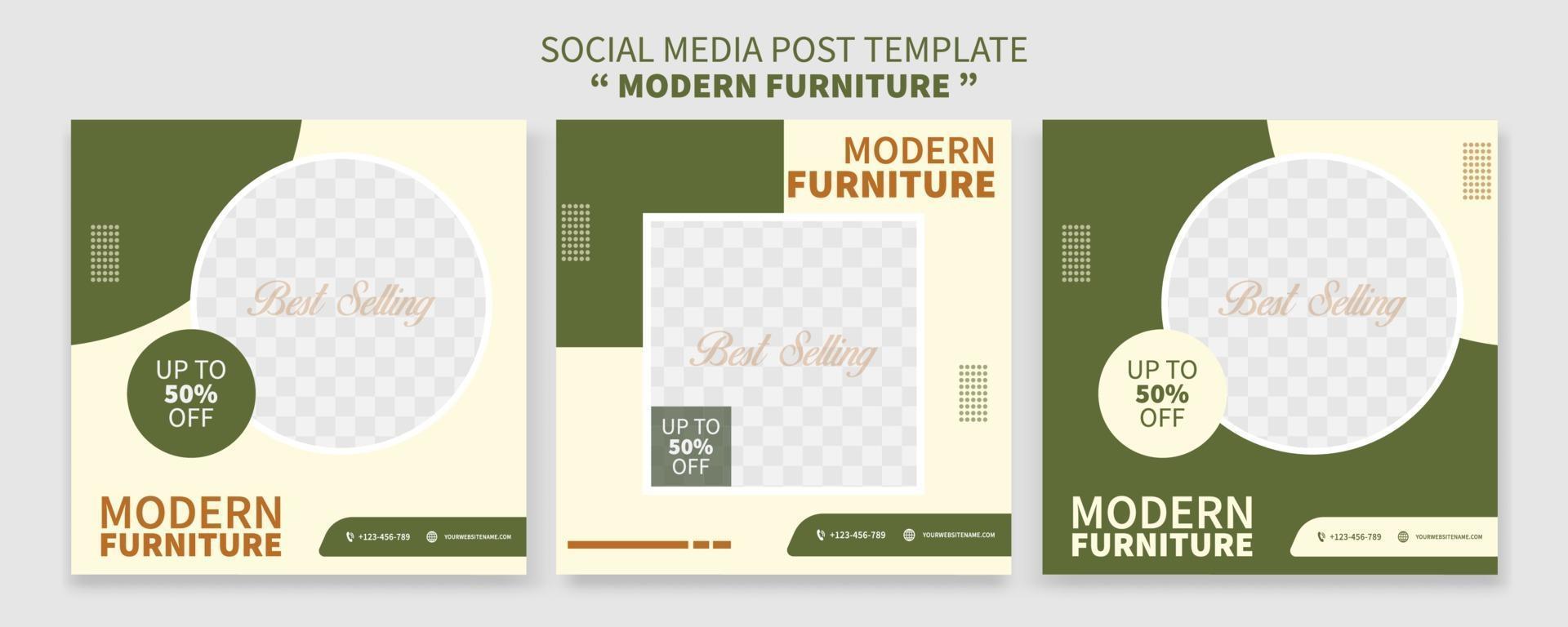 Conjunto de colección de plantillas de publicaciones de redes sociales de promoción de venta de muebles premium creativos. lo mejor para la promoción comercial en línea. publicidad en redes sociales vector