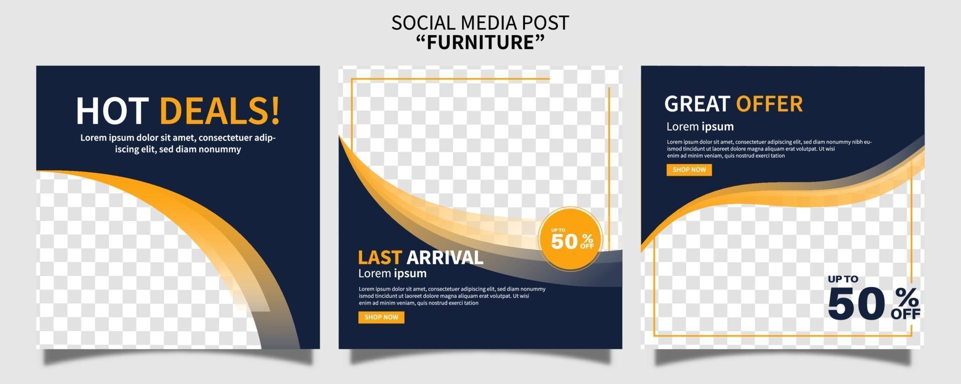 Set of Creative premium furniture sale promo social media post template collection. best for business online promotion. social web advertising vector