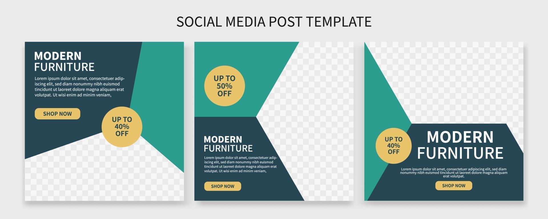 Set of Creative premium furniture sale promo social media post template collection. best for business online promotion. social web advertising vector