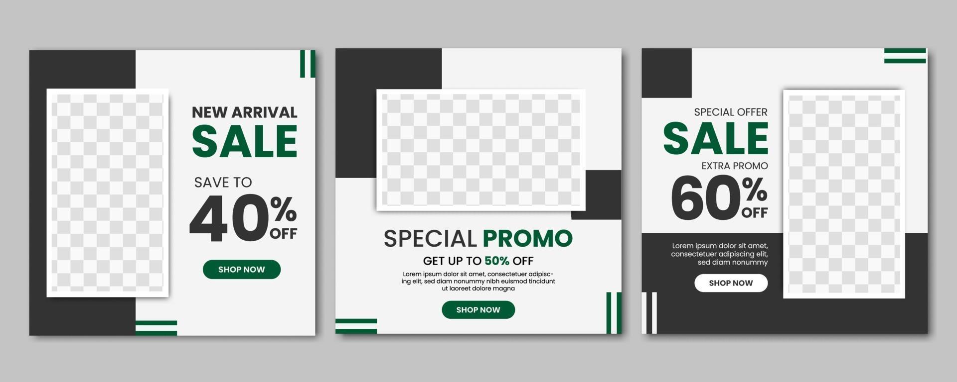 Set of Fashion sale promo social media post template design banner with black color style. good for online business promotion vector