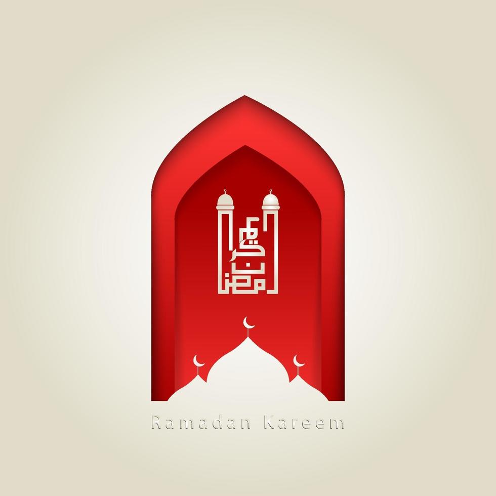 Ramadan kareem arabic calligraphy with mosque silhouette crescent moon