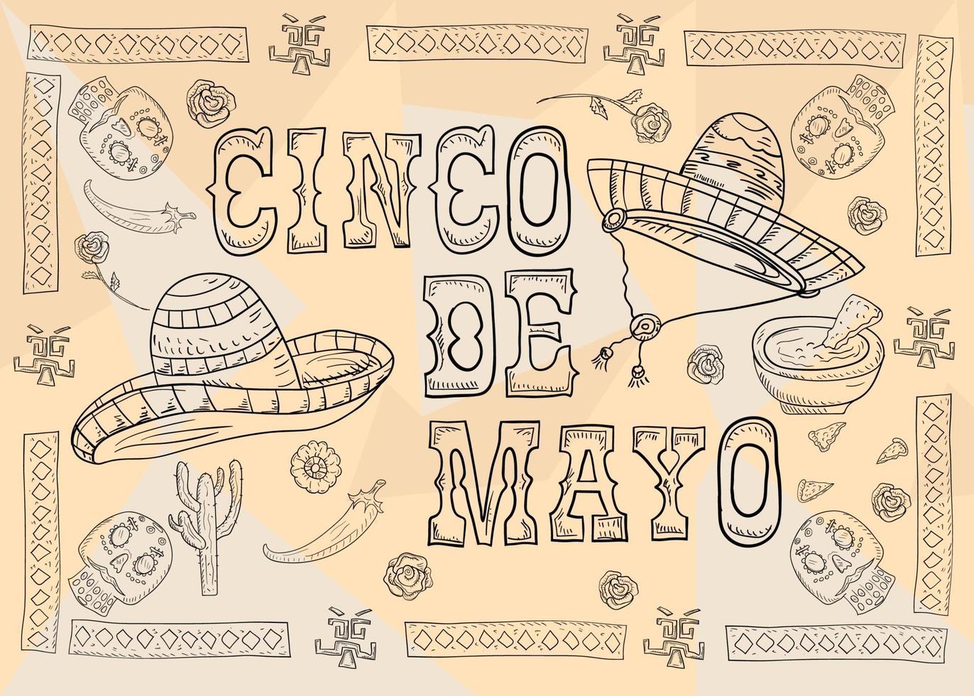 Pegatina de diseño de cartel de ilustración de contorno con marco de patrón tema mexicano para decoración de eventos y fondos vector