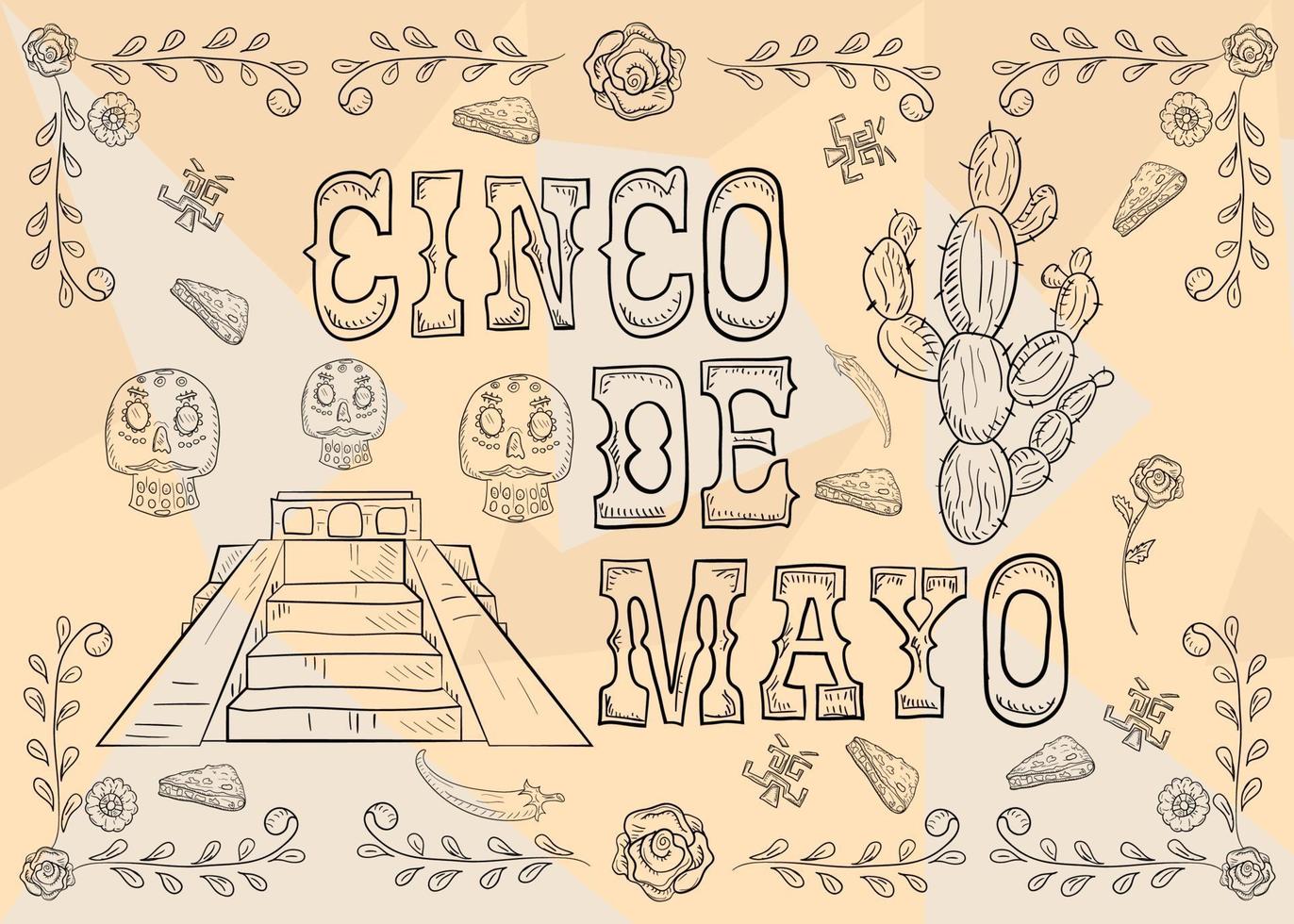 contour illustration poster design sticker with pattern frame Mexican theme for event decoration and backgrounds vector