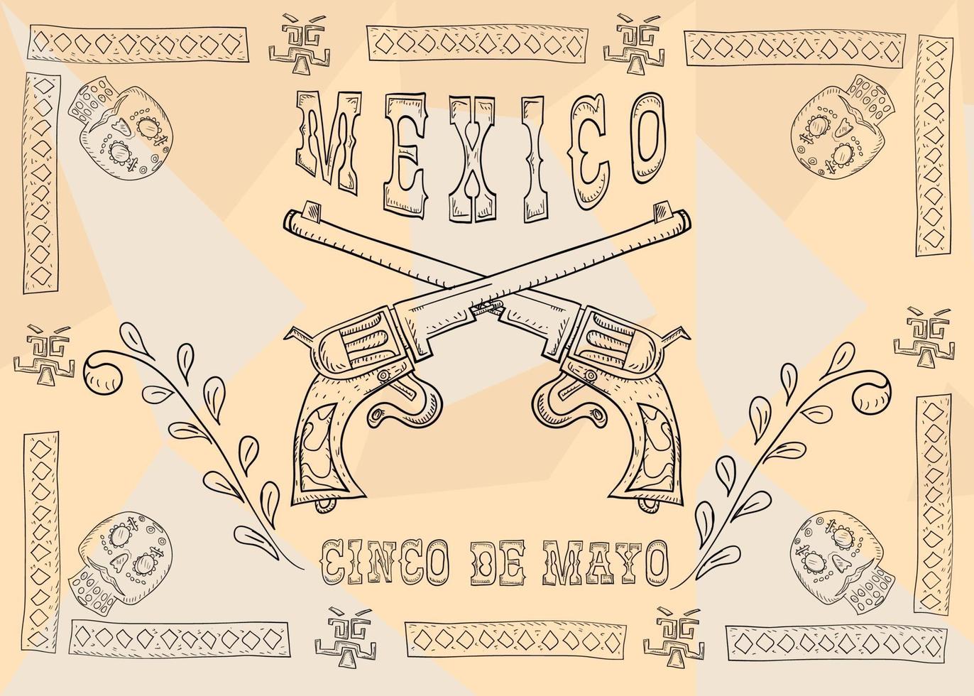 Pegatina de diseño de cartel con marco de patrón tema mexicano para decoración y fondos de eventos vector