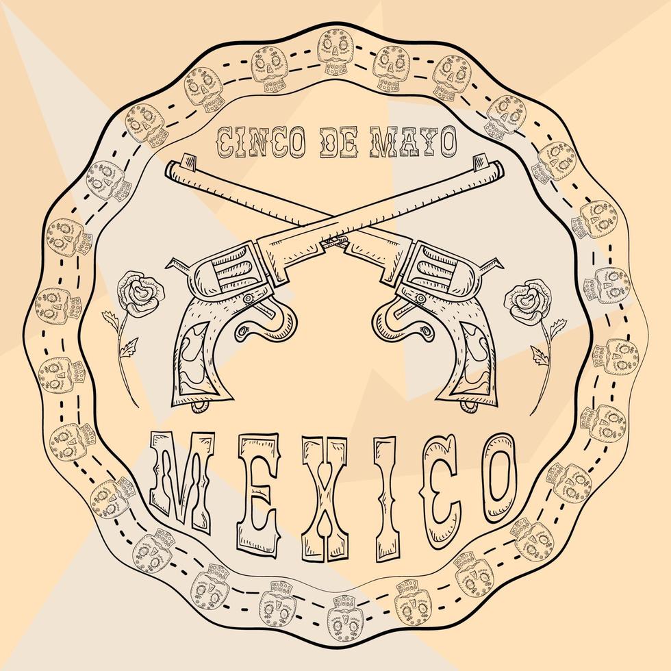contour illustration circular ornament sticker with skulls Mexican theme for decoration design and backgrounds vector
