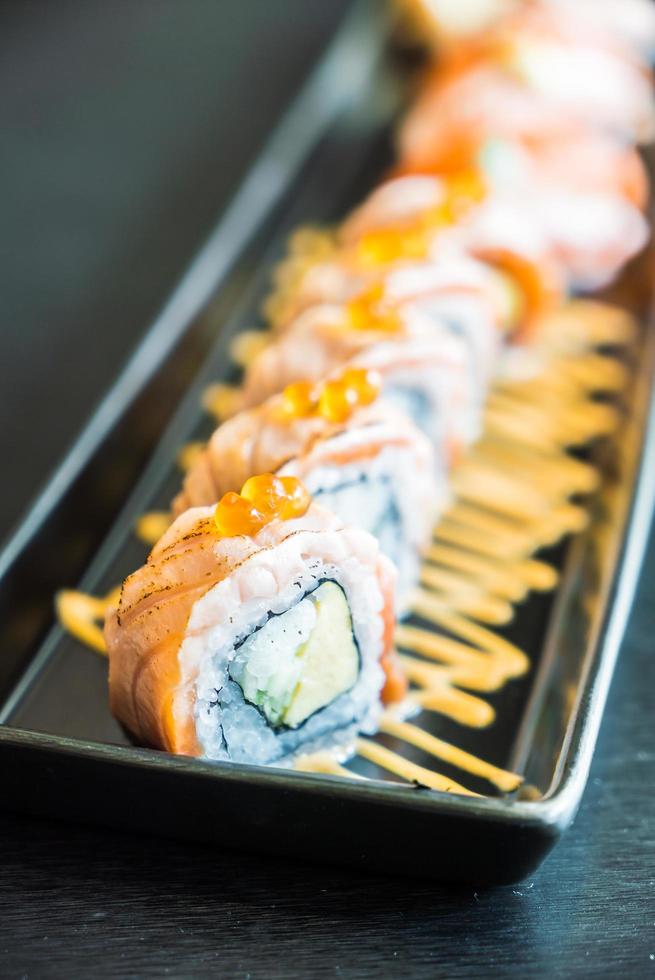 Salmon sushi roll photo