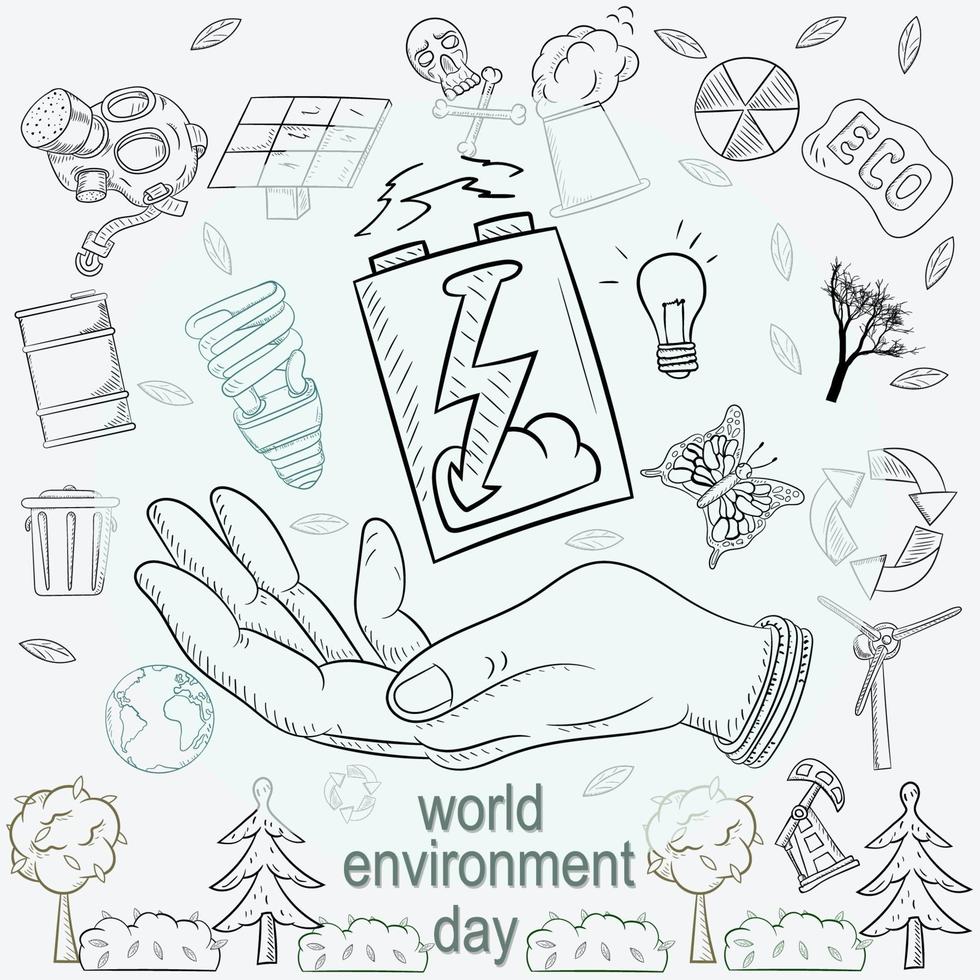 contour illustration for the design of various objects of human life, the theme for world environment day vector