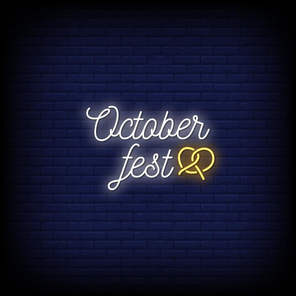 vector de texto de estilo de letreros de neón del festival de octubre