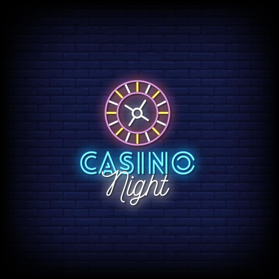 vector de texto de estilo de letreros de neón de noche de casino