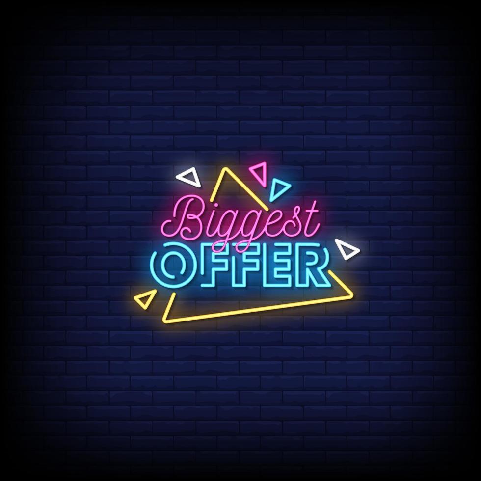 Biggest Offer Neon Signs Style Text Vector