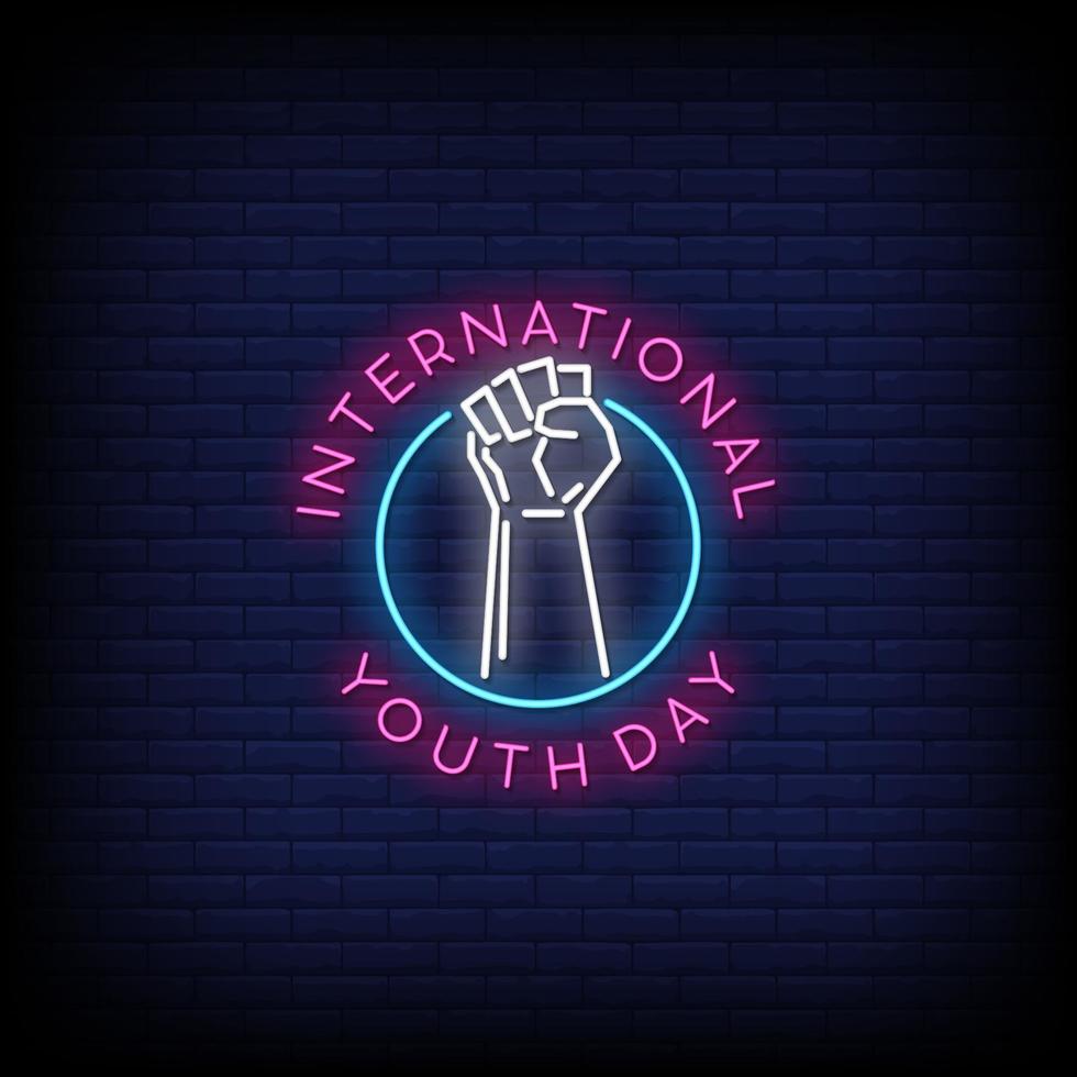 International Youth Day Neon Signs Style Text Vector