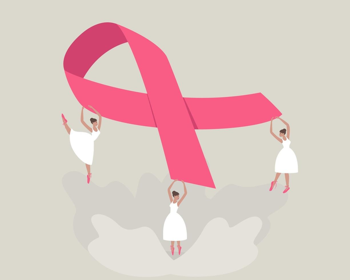 Women in white dresses holding a pink ribbon vector