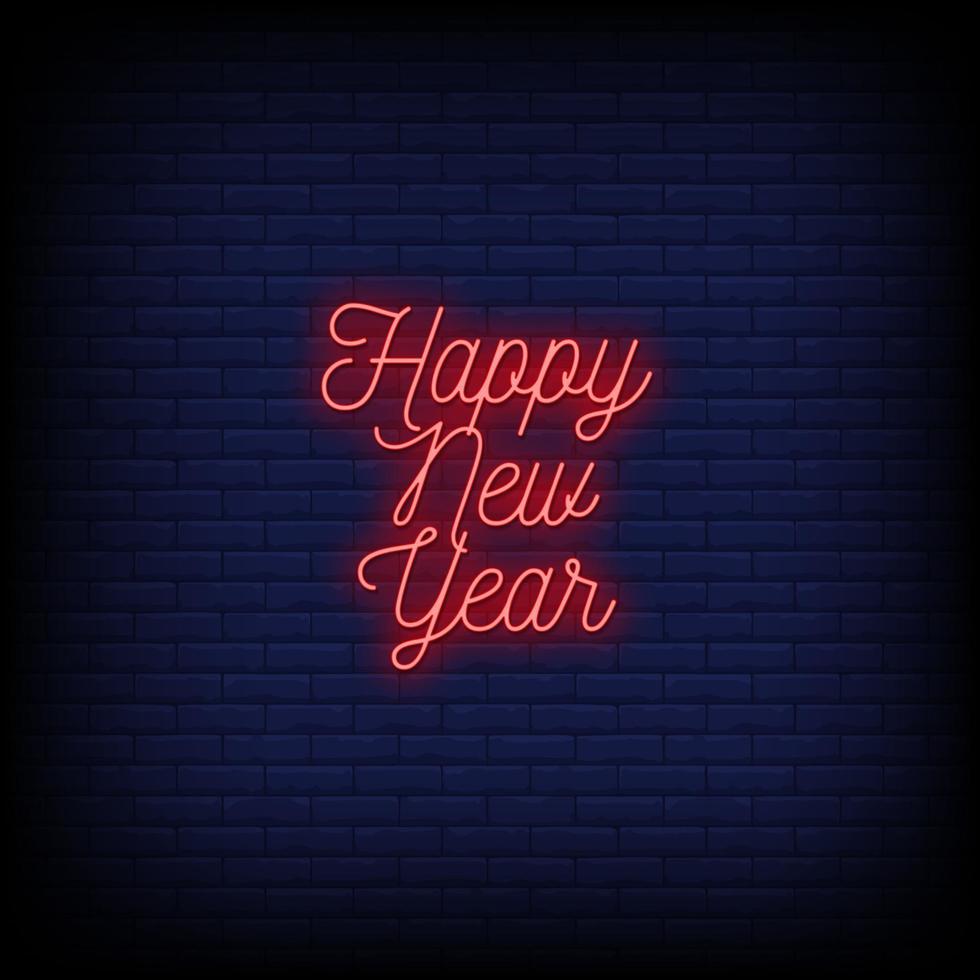 Happy New Year Neon Signs Style Text Vector