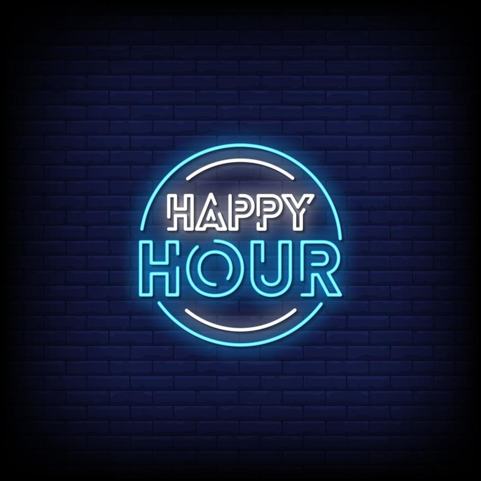 Happy Hour Neon Signs Style Text Vector