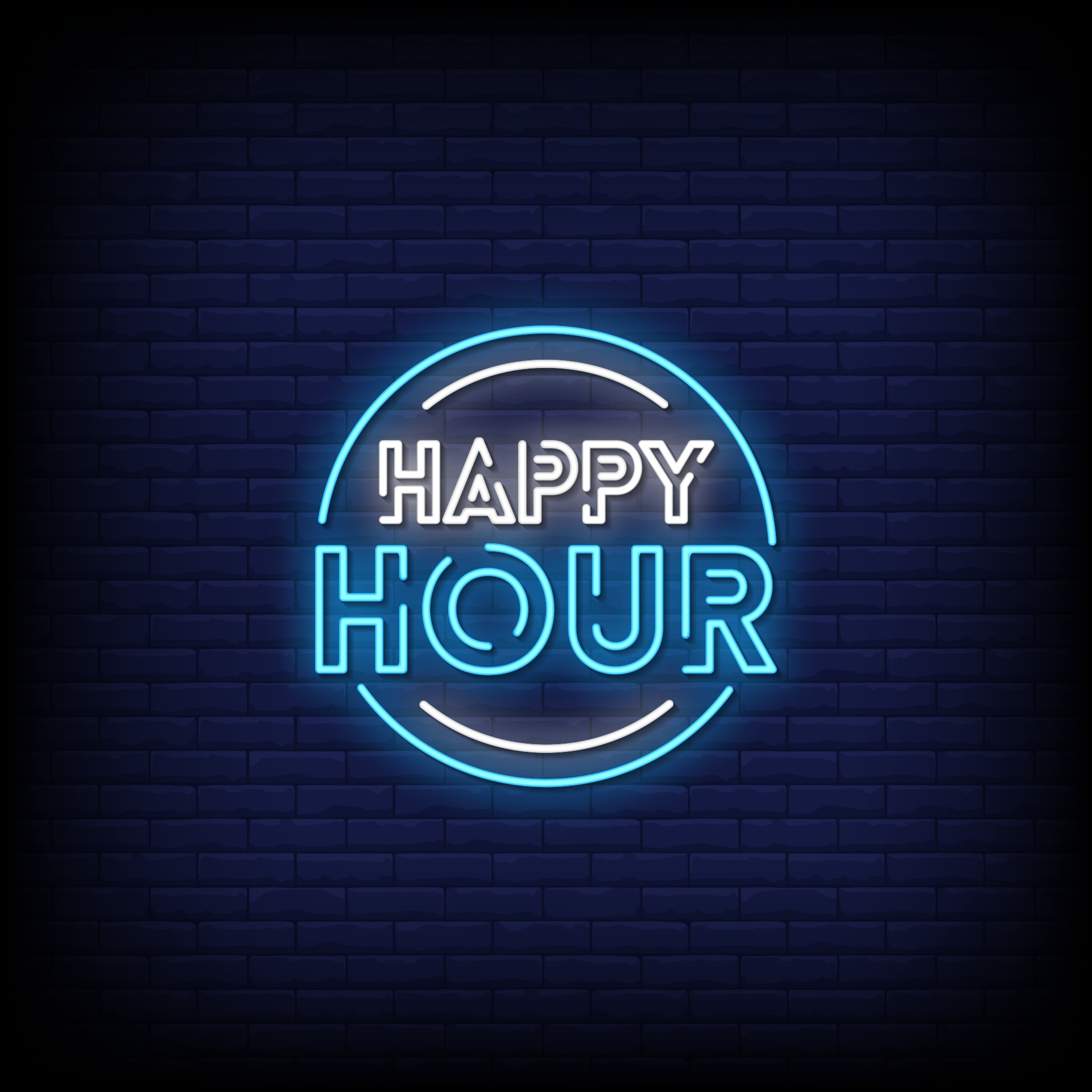 happy hour neon sign