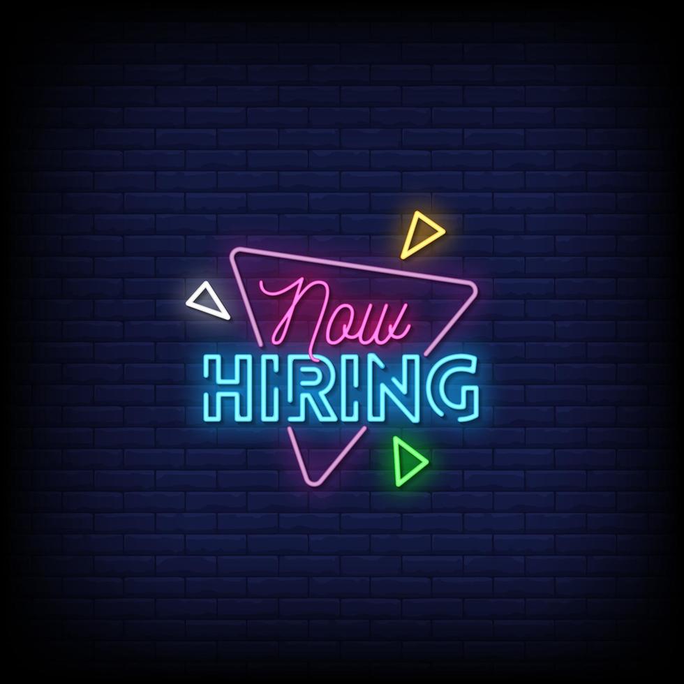 Now Hiring Neon Signs Style Text Vector