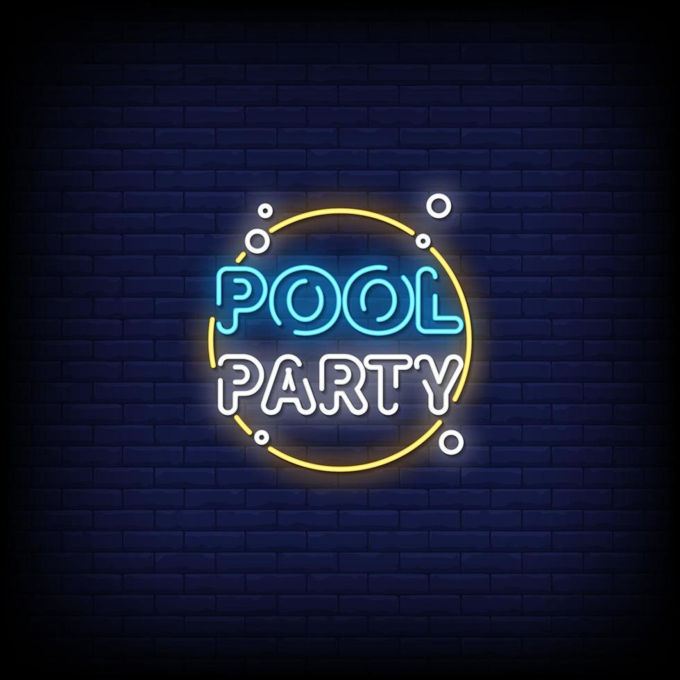 Pool Party Neon Signs Style Text Vector