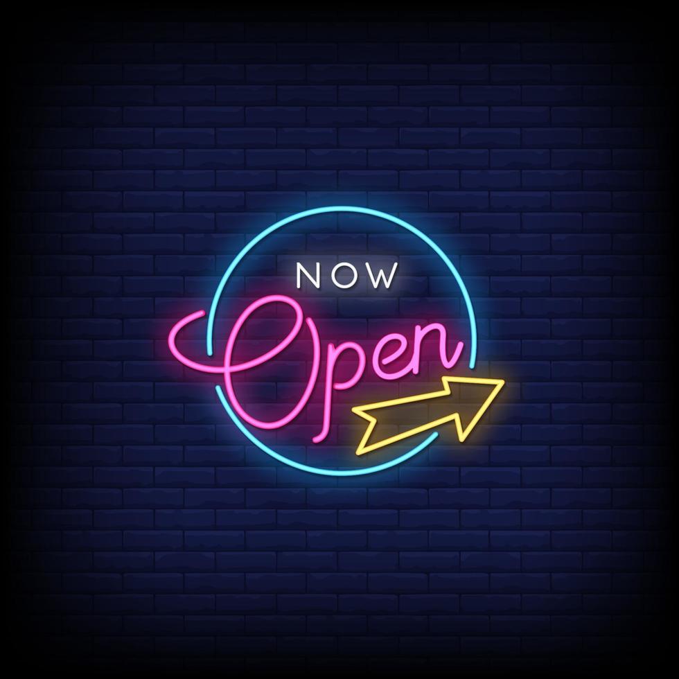 Now Open Neon Signs Style Text Vector