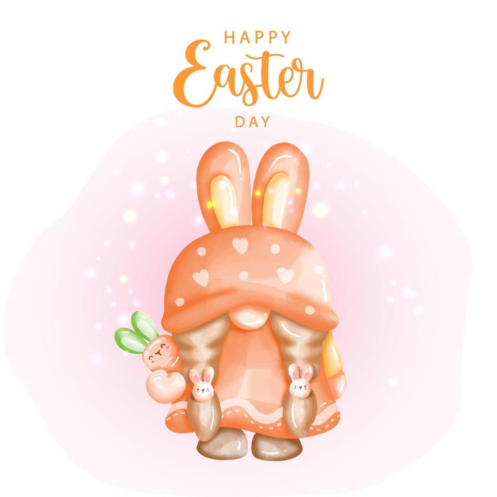 Happy Easter day with cute gnome and Easter eggs. Digital paint vector