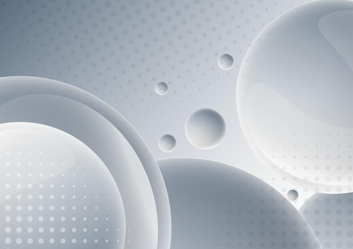 Abstract 3D grey circles overlapping layer background with halftone decoration. vector