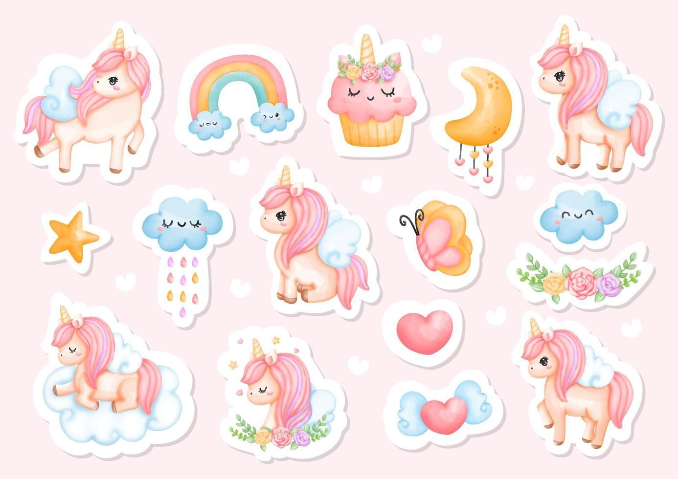 Digital Paint Unicorn watercolor. sticker vector