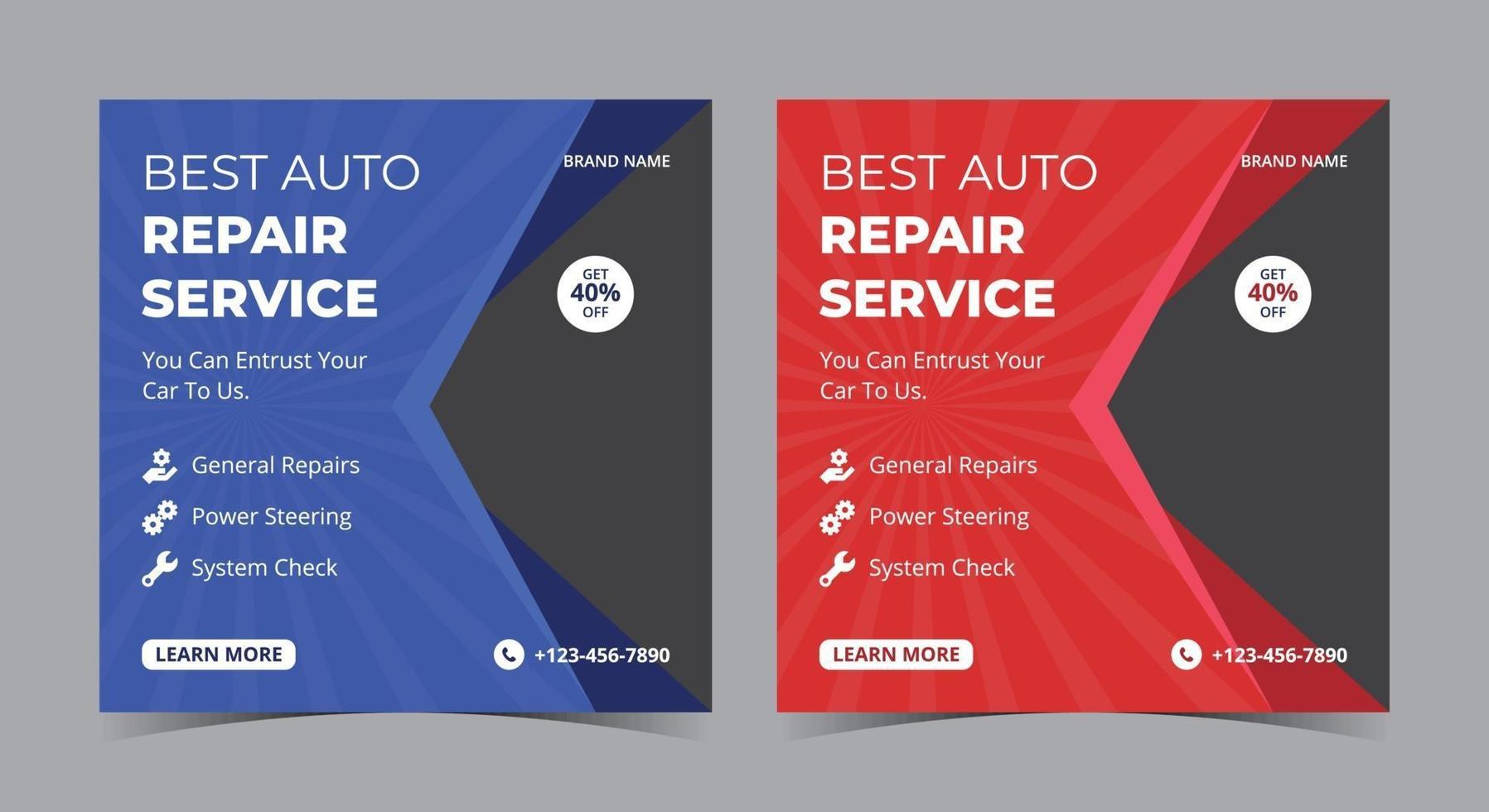 Auto Repair Services social media post and flyer vector