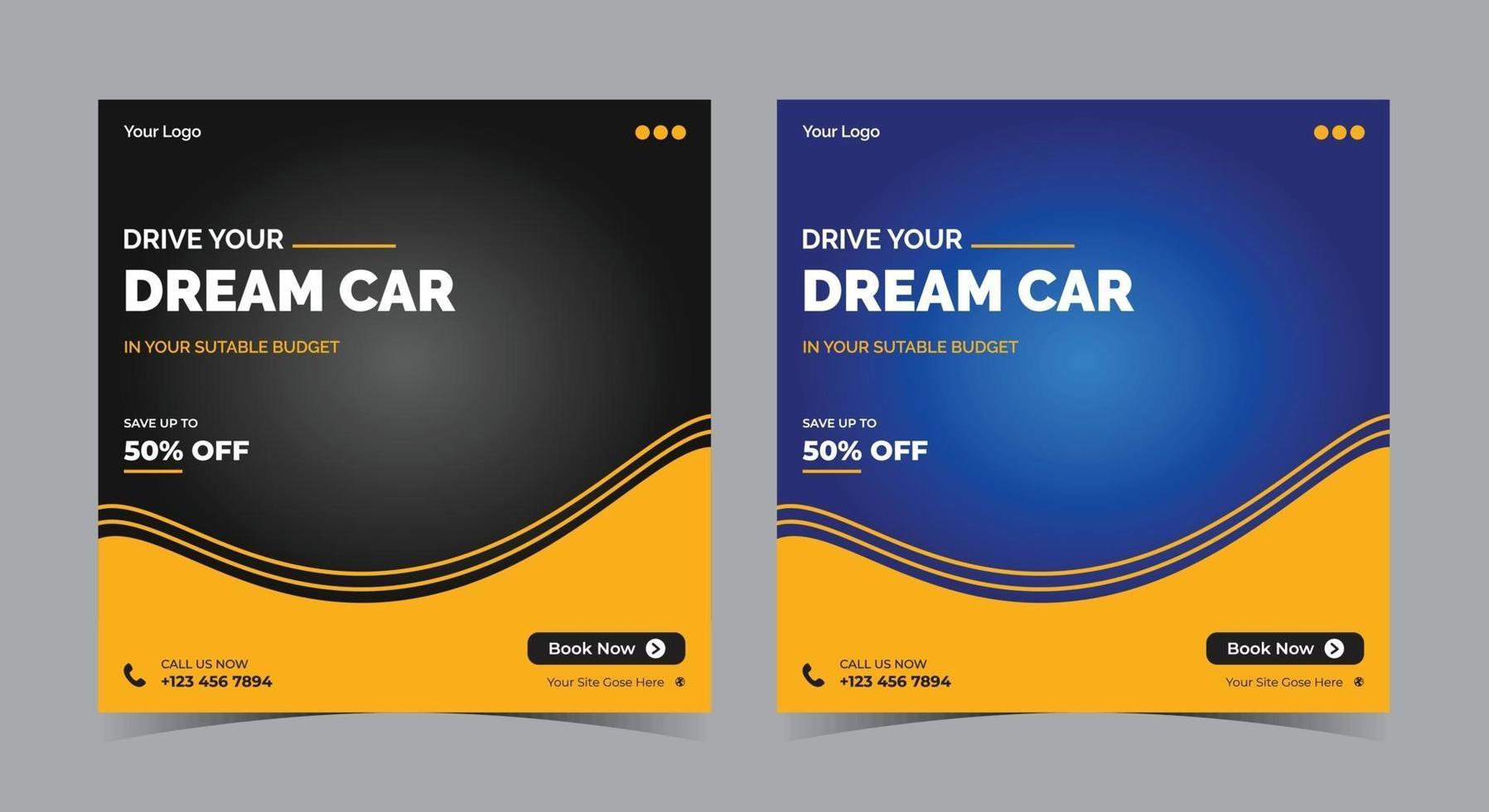 Drive your dream car social media, car rent , auto motive social media post and flyer vector