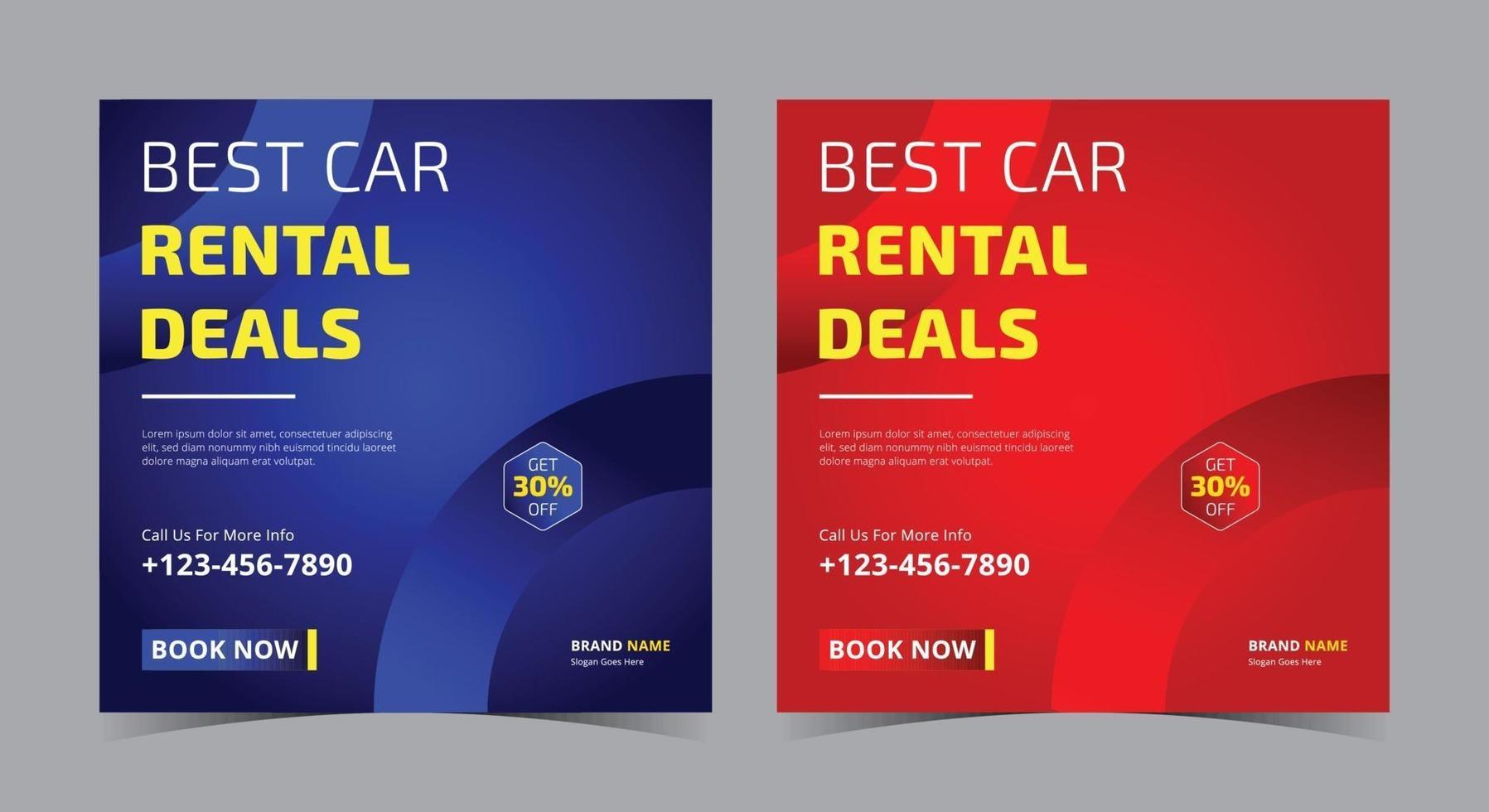 Best Car Rental Deals social media, car rent social media post and flyer vector