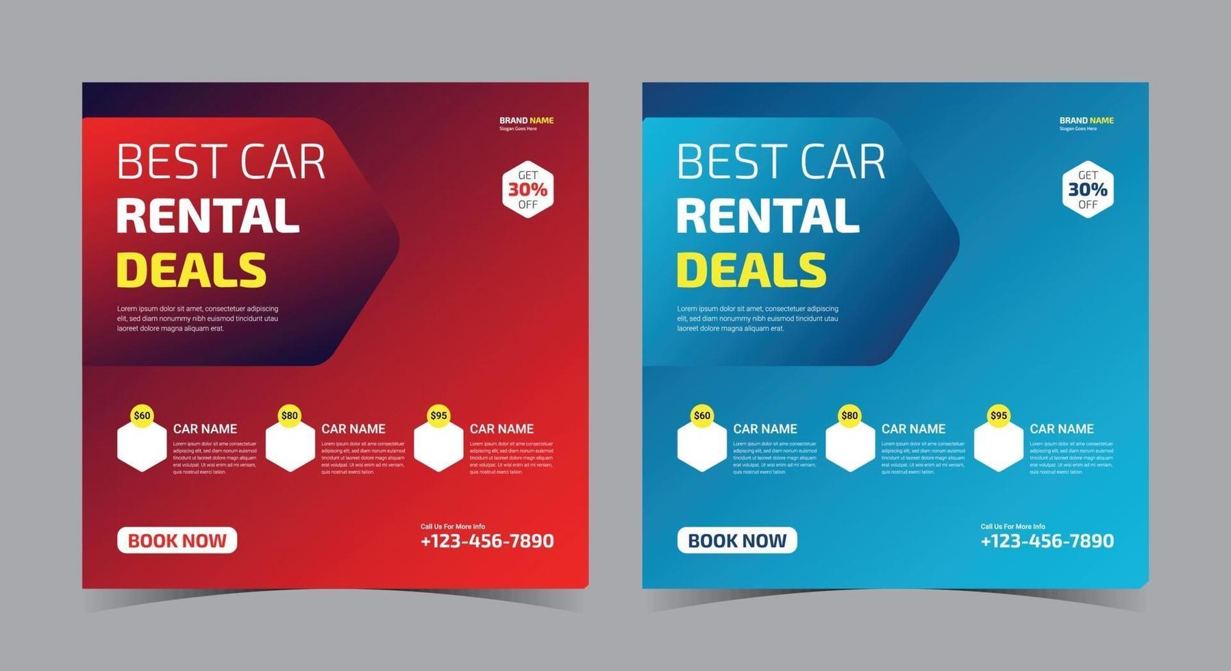 Best Car Rental Deals social media, car rent social media post and flyer vector