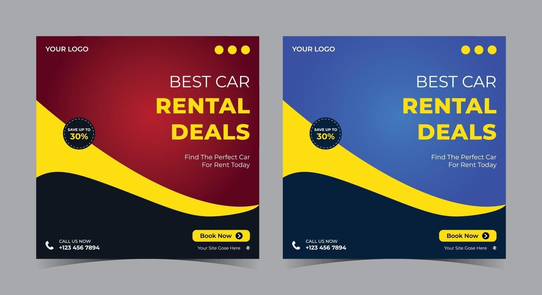 Best Car Rental Deals social media, car rent social media post and flyer vector