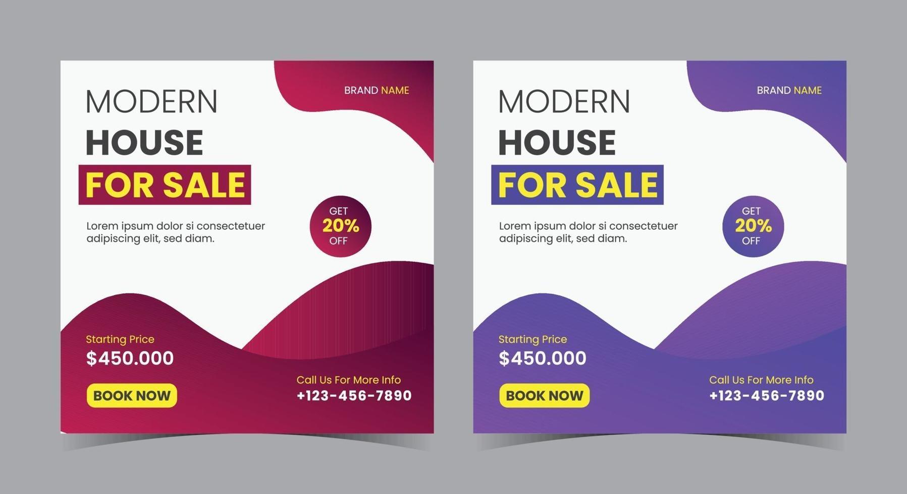 Modern Home for sale poster, real estate social media post and flyer vector