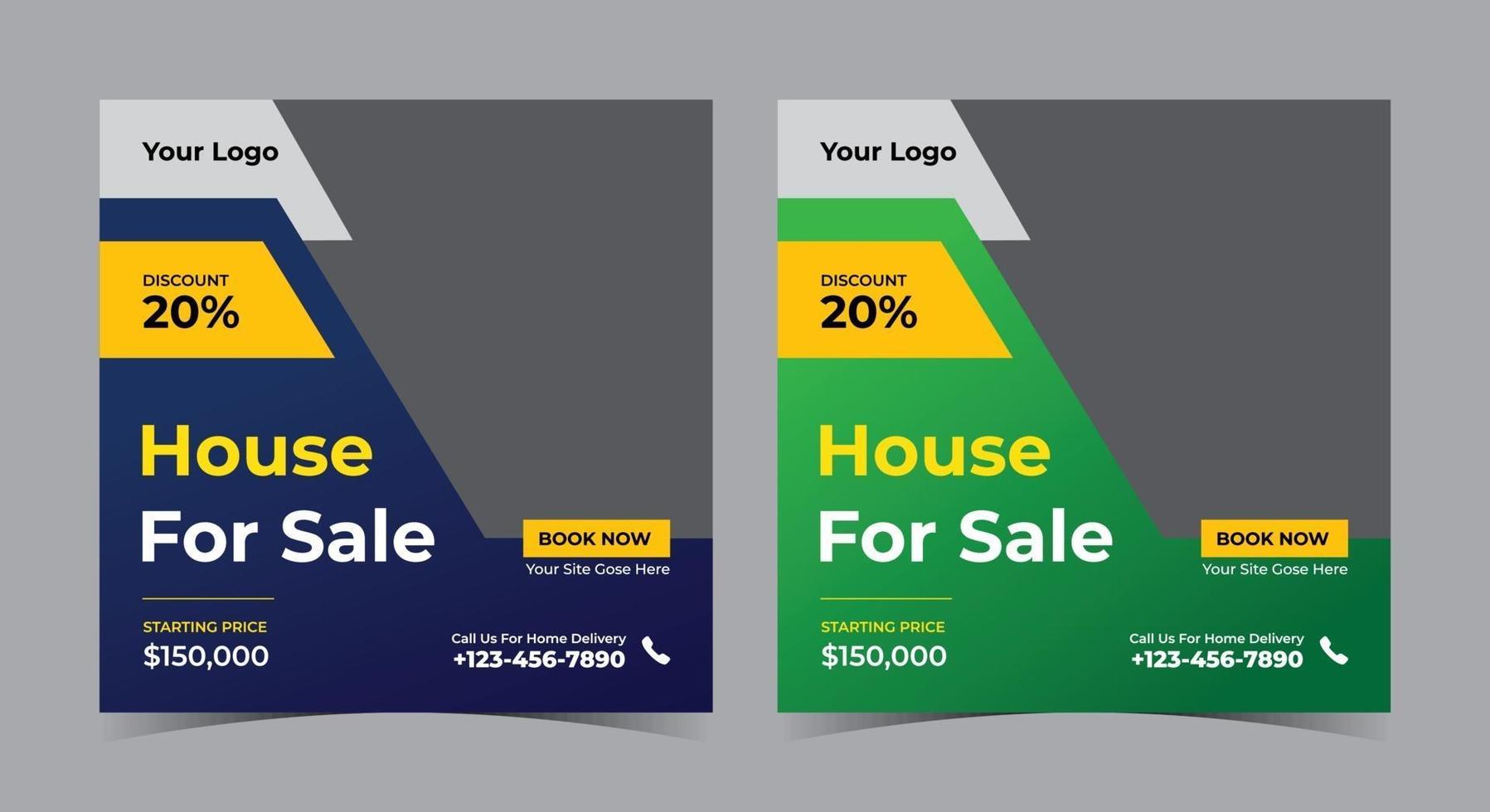 Home for sale poster, real estate social media post and flyer vector