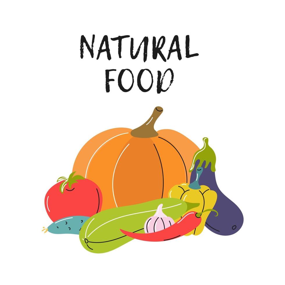Fresh vegetables on a white background. Natural food. Vector flat image