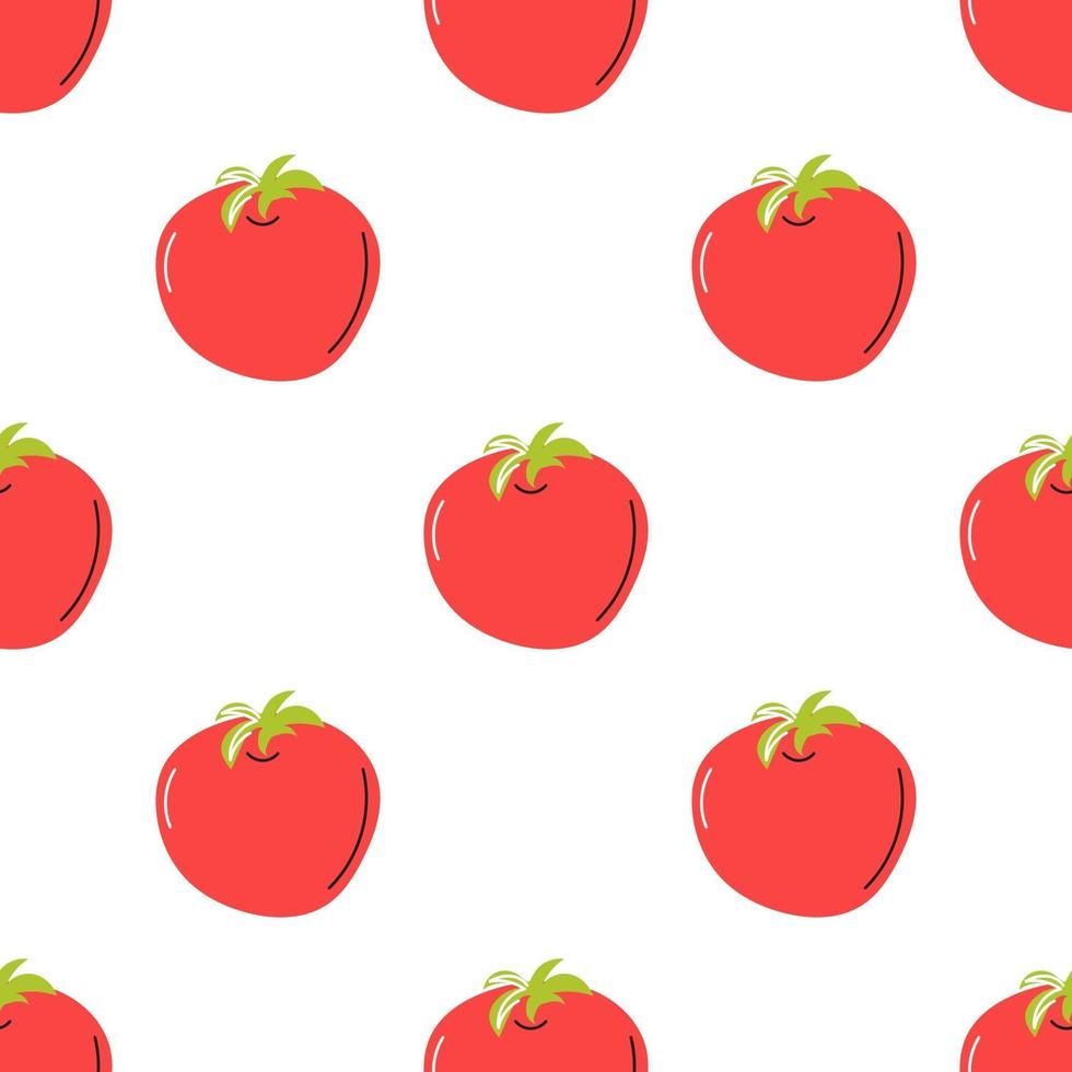 Ripe red tomato on a white background. Vector seamless pattern