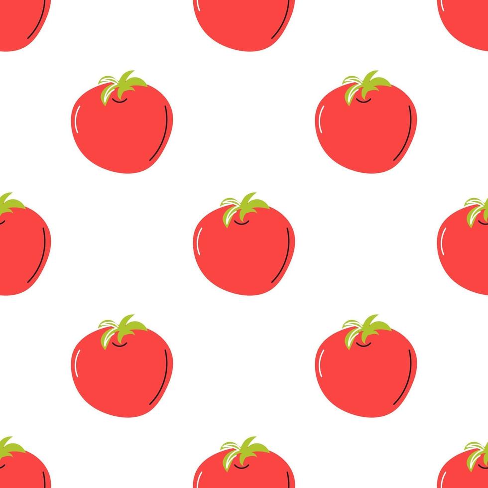 Ripe red tomato on a white background. Vector seamless pattern