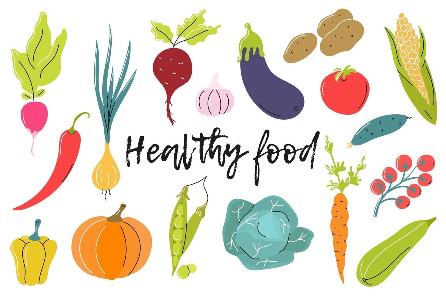 Healthy food. Bright vegetables on a white background. Vector flat image