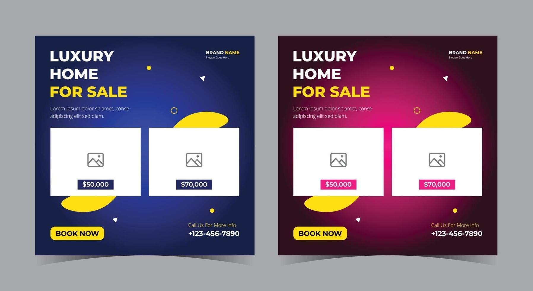Luxury Home for sale poster, real estate social media post and flyer vector