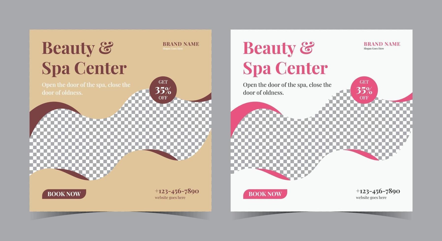 cartel del centro de belleza y spa, publicación en redes sociales de spa y folleto vector