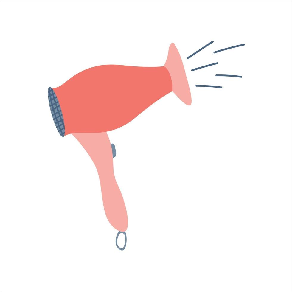 Pink hair dryer on a white background. Vector flat image, icon