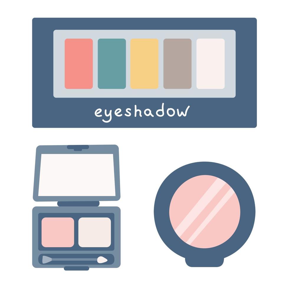 un juego de sombras de ojos, cosméticos para maquillaje. vector de imagen plana sobre un fondo blanco