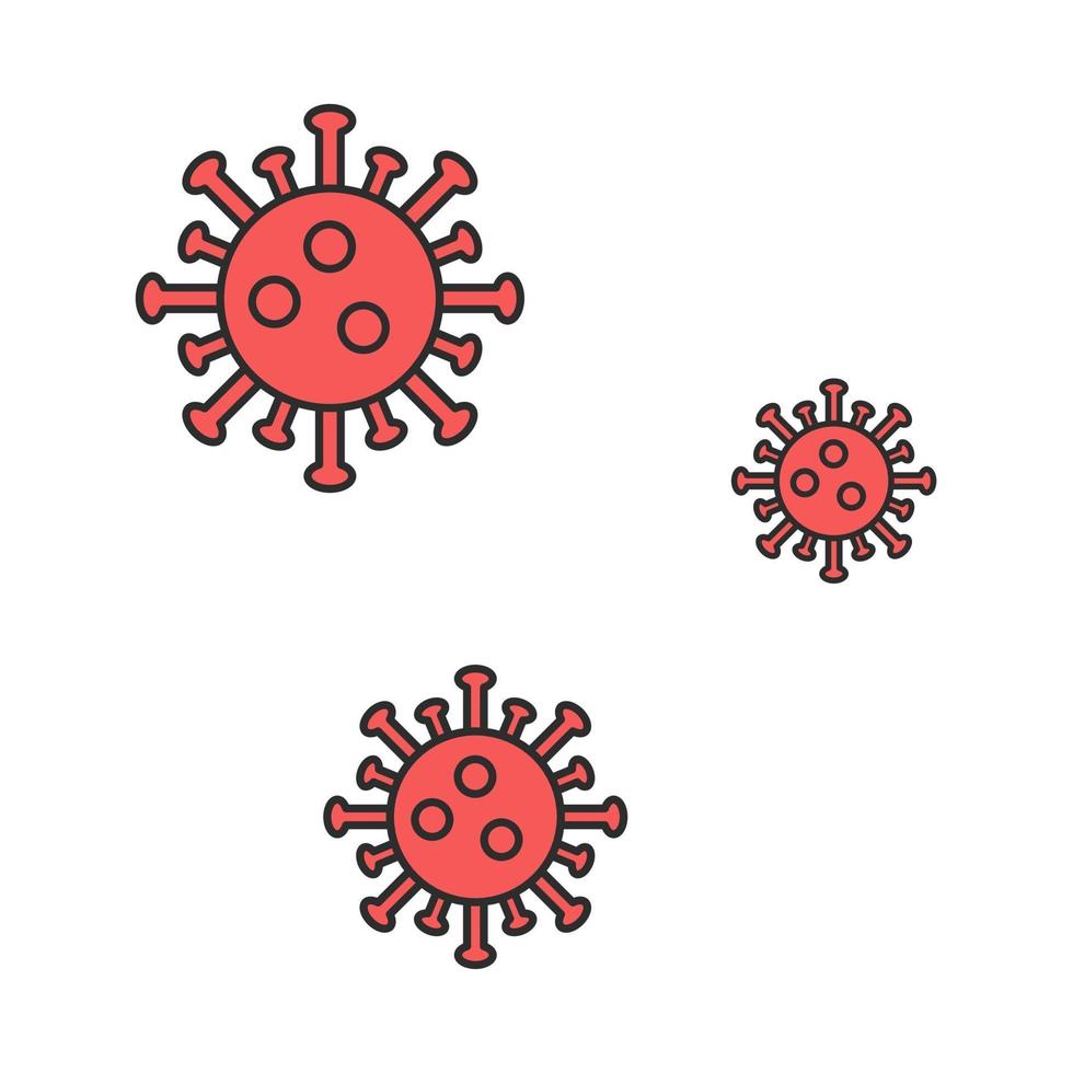 Coronavirus in a linear style in red on a white background. Vector image, icon