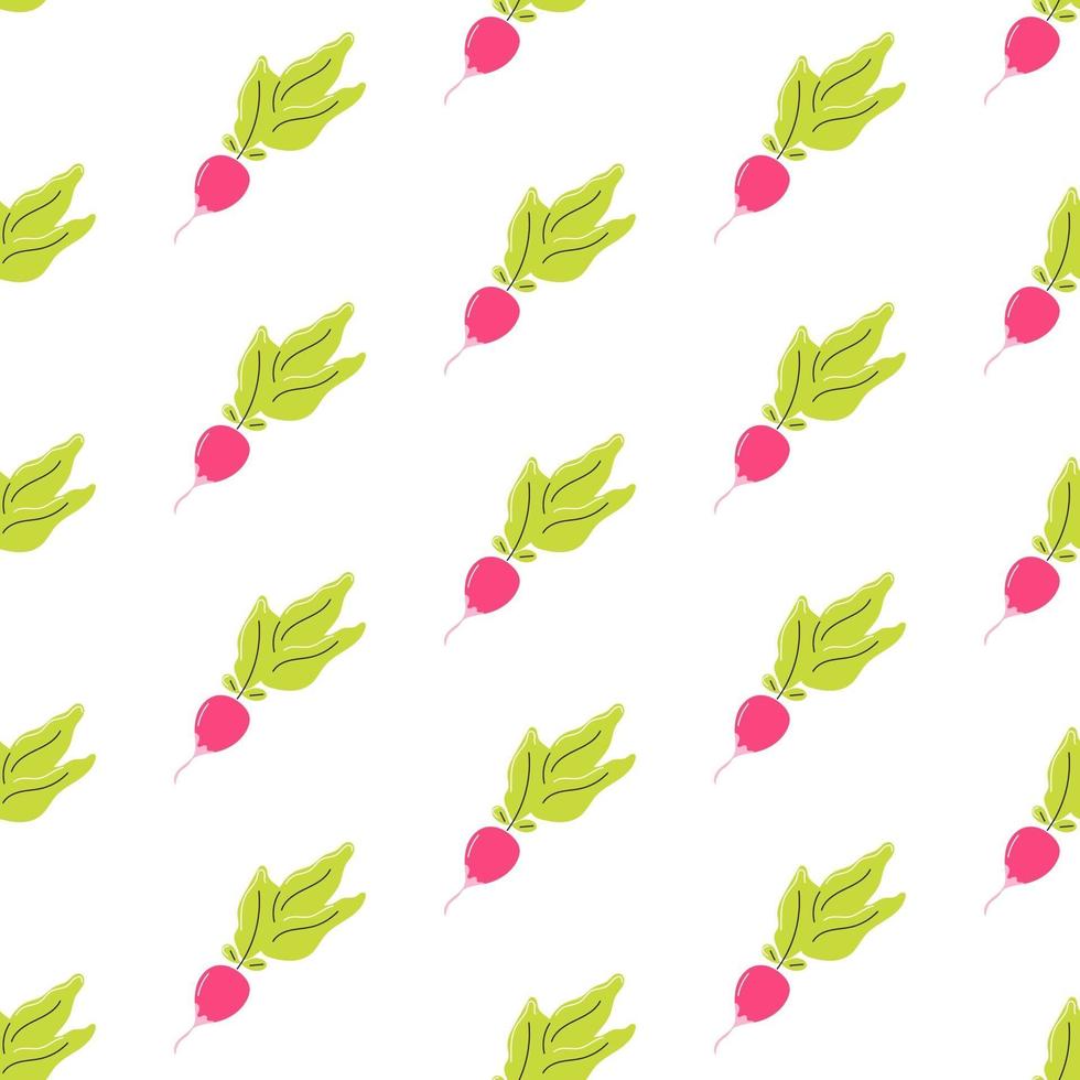 Fresh radish on a white background. Vector seamless pattern