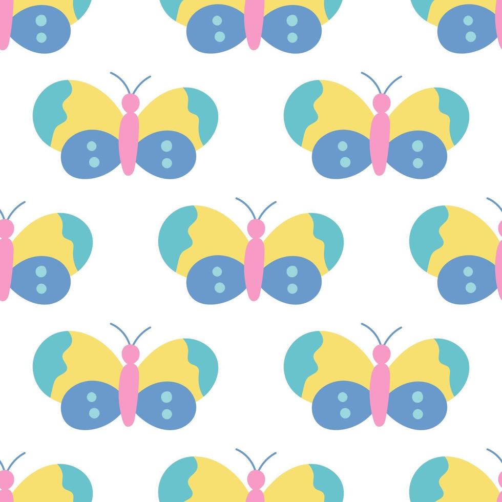 Colorful butterfly on a white background. Vector seamless pattern