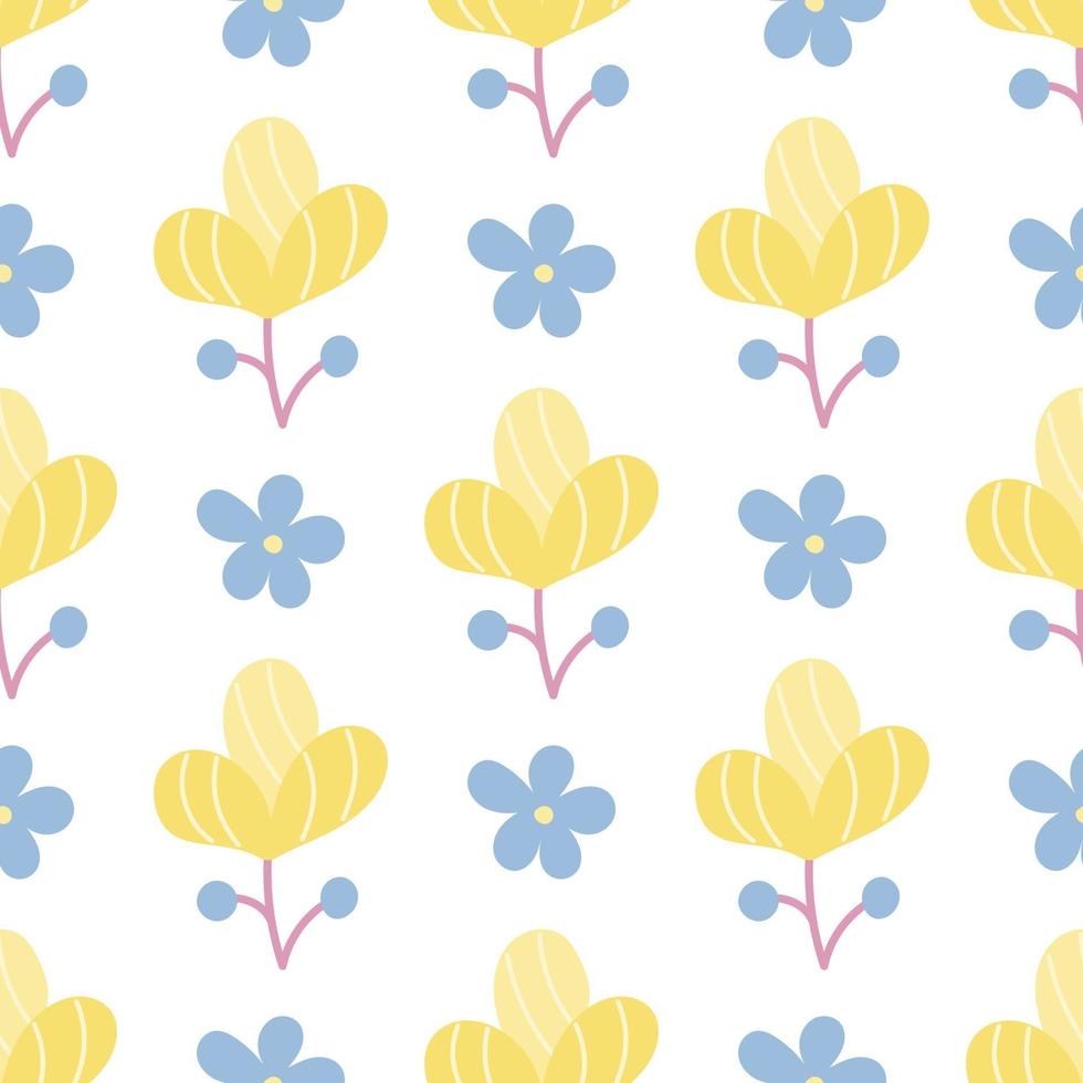 Cute plants on a white background. Vector seamless floral pattern in flat style