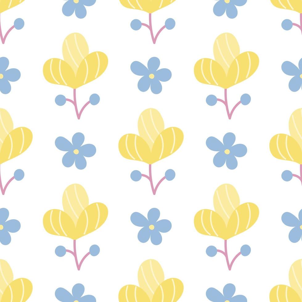 Cute plants on a white background. Vector seamless floral pattern in flat style